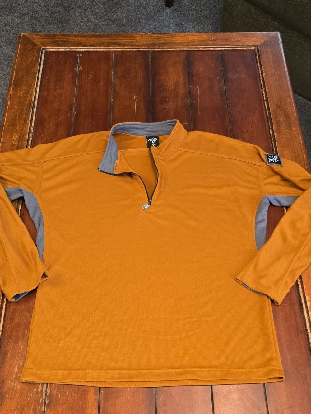 Prana Men's Mustard Quarter-Zip Pullover with Gray Accents